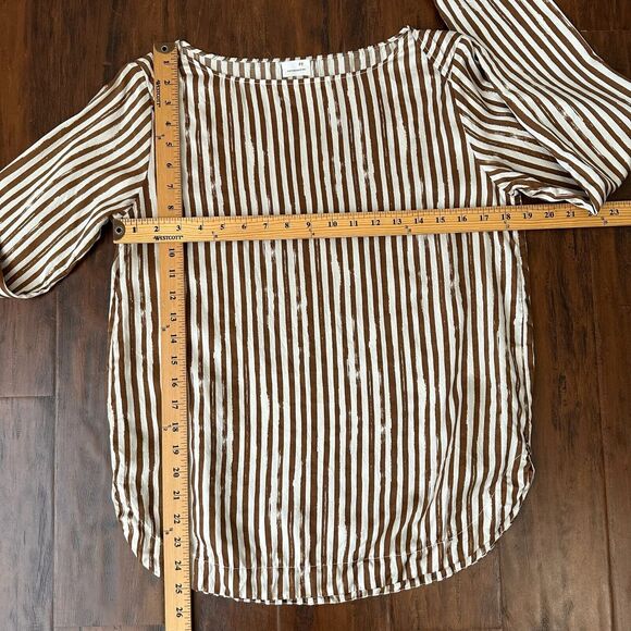 NWOT POMANDÈRE Long Sleeve Wool-Silk Striped Top in Brown/White - Picture 9 of 10